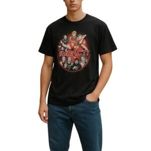 IMPACT WRESTLING Mens Collage Graphic Crewneck T-Shirt Black TNA WWE Size Large